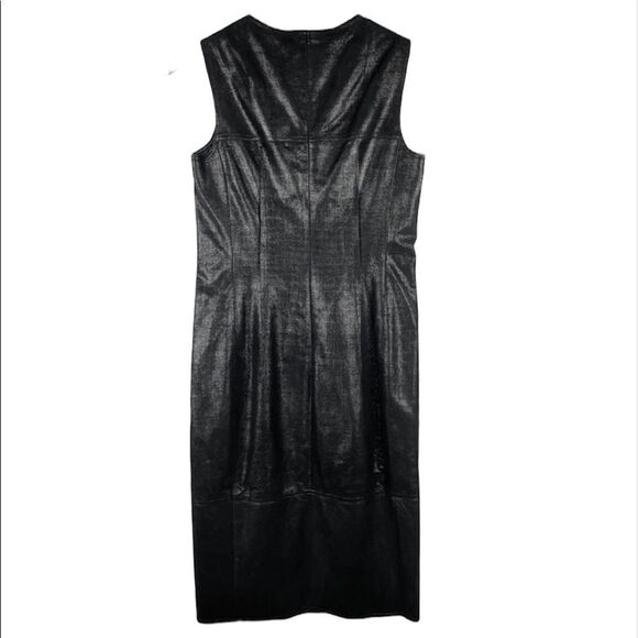 AKRIS Black Mountain Ash Metallic Bodycon 100% Lamb Leather Sleeveless Dress 10 - Picture 5 of 11